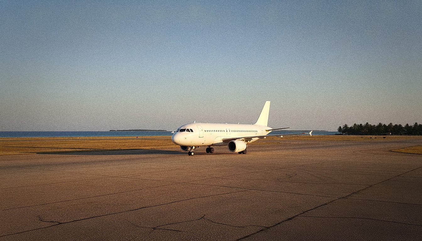 Avion sur le tarmac de l'Aéroport de Zanzibar au bord de l'océan Indien