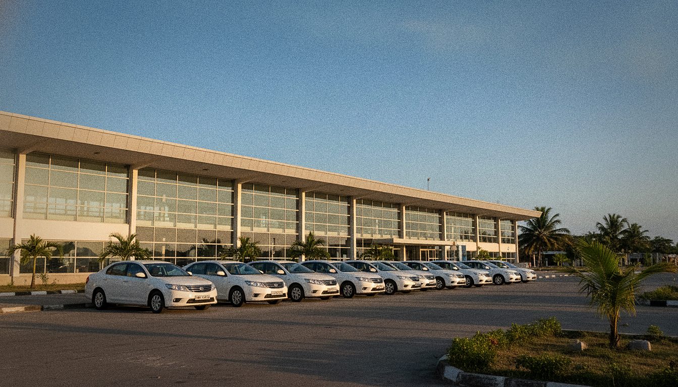 Taxis devant le terminal de l'Aéroport de Zanzibar